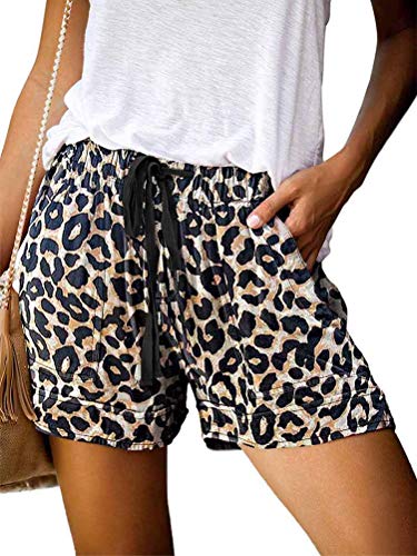Onsoyours Shorts Damen Sommer High Waist Kurze Hose Einfarbig Strand Shorts Freizeitshorts Bermuda Shorts Mit Tunnelzug A Leopard XL von Onsoyours