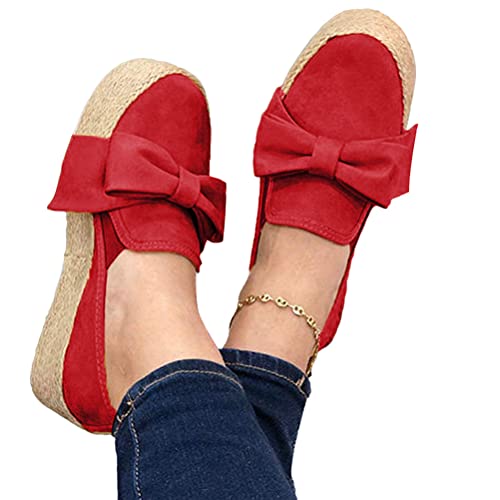 Onsoyours Slippers Espadrilles Damen Low Top Mädchen Plateau Segeltuch Bogen Bowknot Flache Schuhe Plattform Loafers Mokassins Sneakers Sommerschuhe Strandsandalen A Rot 39 EU von Onsoyours