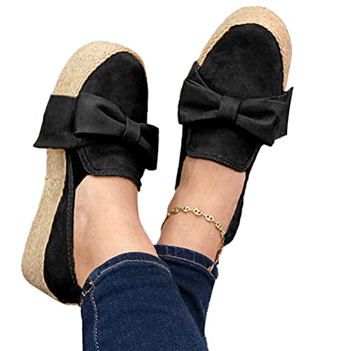 Onsoyours Slippers Espadrilles Damen Low Top Mädchen Plateau Segeltuch Bogen Bowknot Flache Schuhe Plattform Loafers Mokassins Sneakers Sommerschuhe Strandsandalen A Schwarz 39 EU von Onsoyours