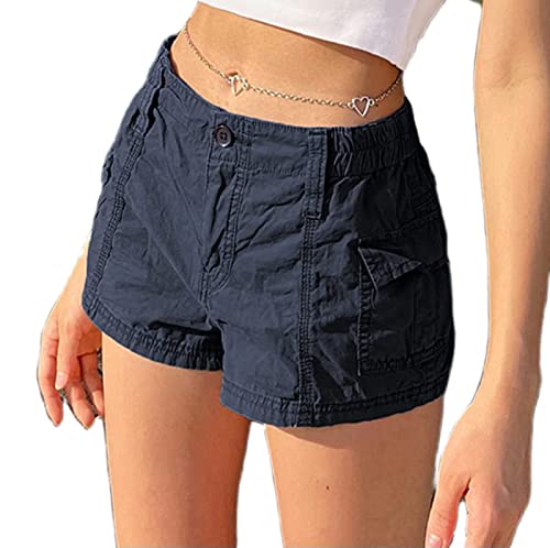 Onsoyours Sommer Cargo Shorts Damen Niedrige Taille Shorts Vintage Harajuku Freizeithosen Casual Sweatshorts Y2K Shorts mit Taschen Streetwear A Schwarz S von Onsoyours