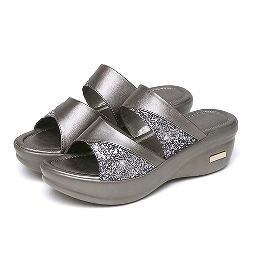 Onsoyours Sommer Glitter PU Wedge Platform Bequeme Sandalen für Frauen A Silber 38 EU von Onsoyours