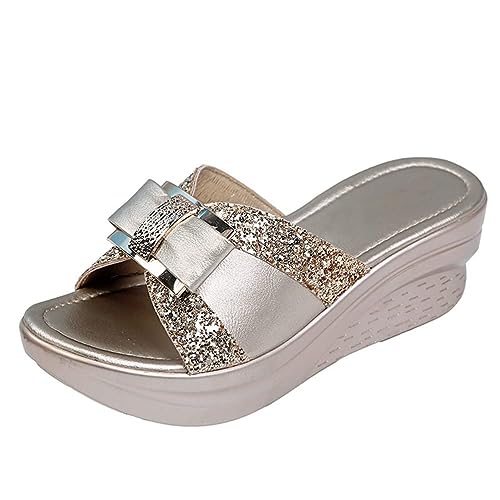 Onsoyours Sommer Glitter PU Wedge Platform Bequeme Sandalen für Frauen B Gold 39 EU von Onsoyours