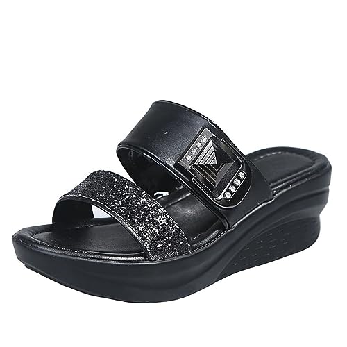 Onsoyours Sommer Glitter PU Wedge Platform Bequeme Sandalen für Frauen D Schwarz 39 EU von Onsoyours