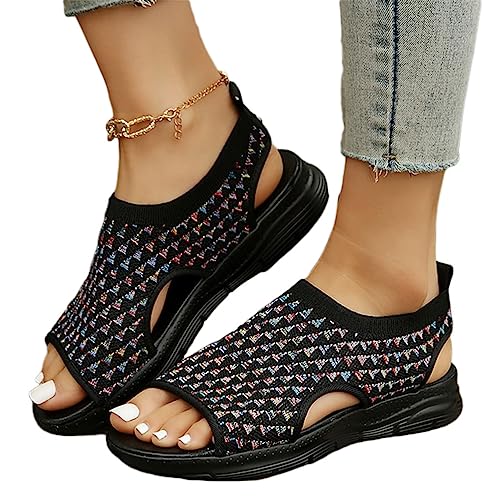 Onsoyours Sommer Orthopädische Sandalen Damen Sport Sandaletten Plateau Sandalen Bequeme Stretch Strick Sommerschuhe Mesh Casual Strandschuhe Walkingschuhe A Schwarz 40 EU von Onsoyours