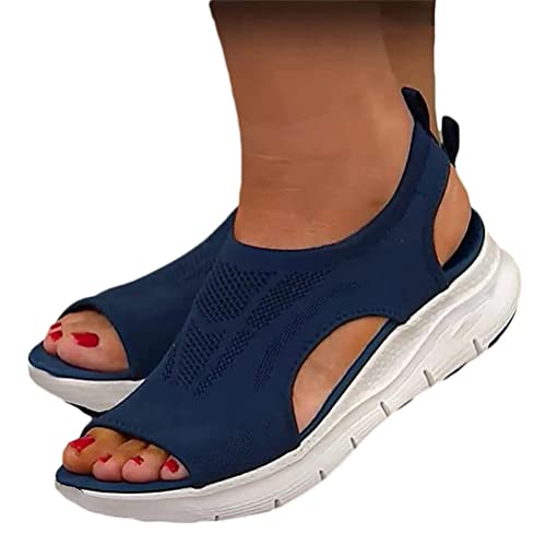 Onsoyours Sommer Sandalen Damen Keilabsatz Sandalen Orthopädische Sport Sandalen Strick Mesh Atmungsaktives Weiche Sohle Casual Offener Zeh Plateau Walkingschuhe A Blau 36 EU von Onsoyours