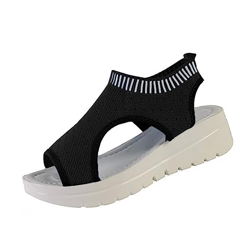 Onsoyours Sommer Sandalen Damen Keilabsatz Sandalen Orthopädische Sport Sandalen Strick Mesh Atmungsaktives Weiche Sohle Casual Offener Zeh Plateau Walkingschuhe E Schwarz 36 EU von Onsoyours