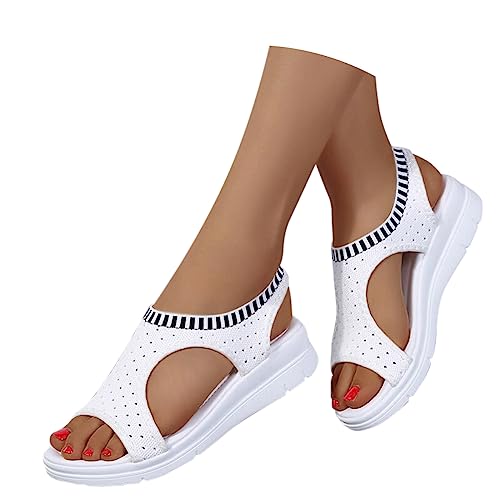 Onsoyours Sommer Sandalen Damen Keilabsatz Sandalen Orthopädische Sport Sandalen Strick Mesh Atmungsaktives Weiche Sohle Casual Offener Zeh Plateau Walkingschuhe E Weiß 35 EU von Onsoyours