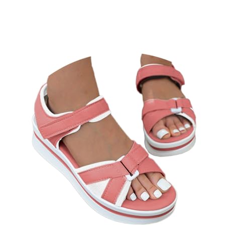 Onsoyours Sommer Slingback Sandalen Damen Sport Sandalen Plateau Lässige Peep Toe Sandaletten Bequeme Weiche Sohle Casual Sommerschuhe Mit Klettverschluss A Rosa 36 EU von Onsoyours