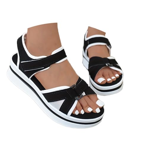 Onsoyours Sommer Slingback Sandalen Damen Sport Sandalen Plateau Lässige Peep Toe Sandaletten Bequeme Weiche Sohle Casual Sommerschuhe Mit Klettverschluss A Schwarz 37 EU von Onsoyours