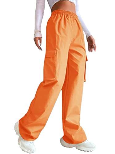 Onsoyours Sommerhose Damen High Waist Leicht Baumwolle Leinenhose Mit Gummizug Freizeithose Strandhose Weich Haremshose Yogahose Hose Lose Trainingshose 01 Orange M von Onsoyours