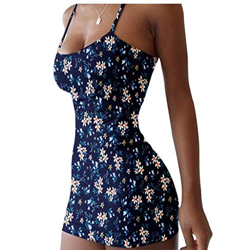 Onsoyours Sommerkleid Damen Casual Sexy Rückenfrei Minikleid Blumen Spaghettiträger Strandkleider Ärmellos Kurz Kleider V-Ausschnitt Schöne Kleider Z Blau 34 von Onsoyours