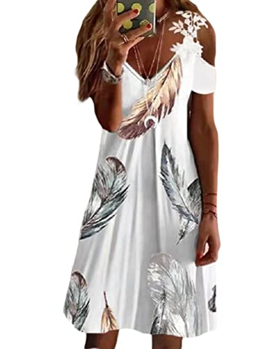 Onsoyours Sommerkleid Damen Knielang Ärmellos Sommer Kleider Sexy Elegant Kleid Vintage Boho Strandkleider Minikleid Teenager Mädchen Festlich Kleider Blumen Drucken Kleid Kurz Sommerkleid A1 S von Onsoyours