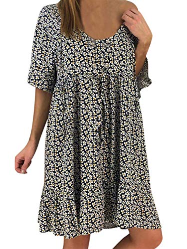 Onsoyours Sommerkleid Damen Kurzarm Elegant V-Ausschnitt Knopfleiste Polka Dot Kurze Strand Freizeitkleider B Schwarz DE 46 von Onsoyours