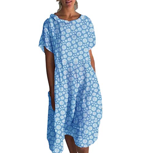 Onsoyours Sommerkleid Damen Lang Strandkleid V Ausschnitt Strandkleider Kleider Tunika Floral Kleid Kurzarm Bohokleid A-Linie Kleid Sommer Blumenkleid B Blau XL von Onsoyours