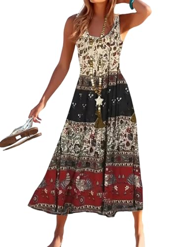 Onsoyours Sommerkleider Damen Ärmelloses Lockeres Midikleid Lässiges Langes Kleider Vintage Gedruckt Strandkleid Leichte Swing Tankkleid B01 Gelb M von Onsoyours