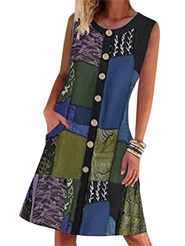 Onsoyours Sommerkleider Damen Casual Lose Kurzarm T-Shirt Kleid Knielang Freizeitkleid Tunika Einfarbig Blumen Elegant Swing Kleider Mit Taschen Z Blau 46 von Onsoyours