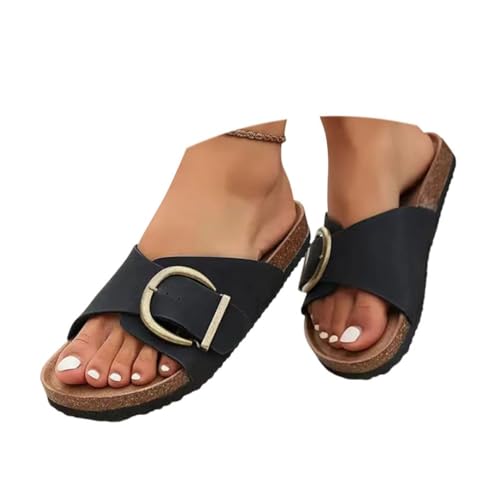 Onsoyours Sommerschuhe Damen Pantoletten Hausschuhe mit Kork-Fussbett Sandalen A Schwarz 38 EU von Onsoyours