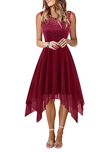 Onsoyours Spitzenkleid Damen Cocktailkleid Große Größen Abendkleid Ärmellos Partykleid Midi Festlich Kleider A Weinrot S von Onsoyours