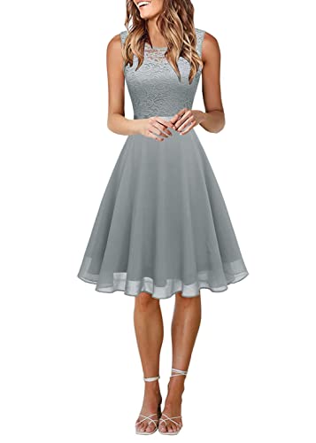 Onsoyours Spitzenkleid Damen Cocktailkleid Große Größen Abendkleid Ärmellos Partykleid Midi Festlich Kleider A1 Grau M von Onsoyours