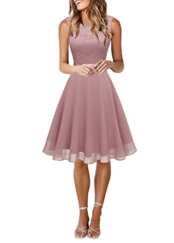 Onsoyours Spitzenkleid Damen Cocktailkleid Große Größen Abendkleid Ärmellos Partykleid Midi Festlich Kleider A1 Rosa M von Onsoyours