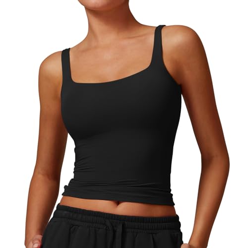 Onsoyours Sport BH Damen Ohne Bügel Abnehmbare Gepolsterte Crop Top mit integriertem BH Rückenfreies Yoga Tank Tops Fitness Sport Bra Top A Schwarz M von Onsoyours