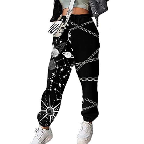 Onsoyours Sporthosen Damen Farbblock Sweathose Loose Fit Elastischer Bund Traininghose Freizeithose Hohe Taile Sweatpants Bequem Jogginghose Mit Taschen (3 Schwarz, 3XL) von Onsoyours