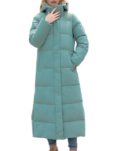 Onsoyours Steppmantel Damen Lang Wintermantel Daunenjacke Warme Daunenmantel Elegant Verdickt Steppjacke mit Kapuze Winterjacke A Grün XL von Onsoyours