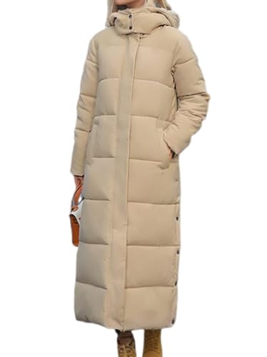 Onsoyours Steppmantel Damen Lang Wintermantel Daunenjacke Warme Daunenmantel Elegant Verdickt Steppjacke mit Kapuze Winterjacke A Khaki L von Onsoyours