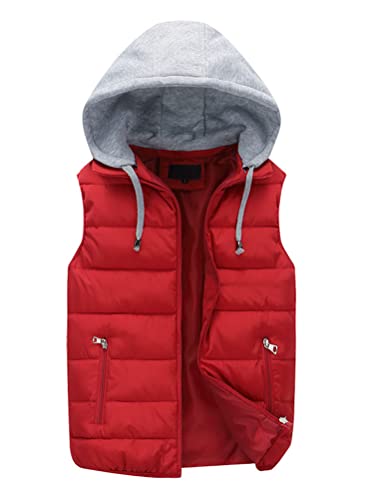 Onsoyours Steppweste Herren Outdoor Steppweste Leicht Winterweste Dicke Freizeit Gilet Ärmellos Jacke Sport Kapuze Freizeitjacke für Männer Übergangsjacke A Rot 3XL von Onsoyours