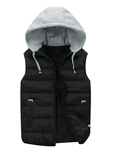 Onsoyours Steppweste Herren Outdoor Steppweste Leicht Winterweste Dicke Freizeit Gilet Ärmellos Jacke Sport Kapuze Freizeitjacke für Männer Übergangsjacke A Schwarz XXL von Onsoyours