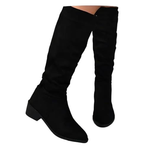 Onsoyours Stiefel Damen Langschaft Stiefel Damen mit Absatz Flach Elegant Lange Kniehoch Langschaft Hohe Stiefel Lang Winterschuhe Damenstiefel G Schwarz 39 EU von Onsoyours