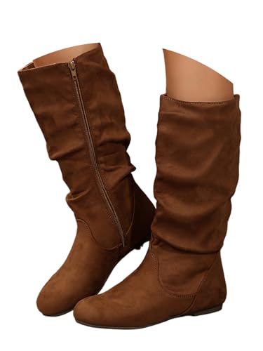 Onsoyours Stiefel Damen Overknees Wildleder Langschaft Stiefel Elegant Bequemer Hohe Boots Flach Herbst Winterstiefel A Braun 40 EU von Onsoyours