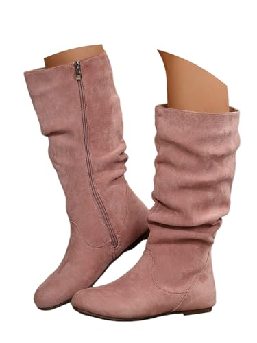 Onsoyours Stiefel Damen Overknees Wildleder Langschaft Stiefel Elegant Bequemer Hohe Boots Flach Herbst Winterstiefel A Rosa 37 EU von Onsoyours