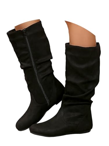 Onsoyours Stiefel Damen Overknees Wildleder Langschaft Stiefel Elegant Bequemer Hohe Boots Flach Herbst Winterstiefel A Schwarz 43 EU von Onsoyours