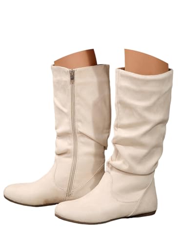 Onsoyours Stiefel Damen Overknees Wildleder Langschaft Stiefel Elegant Bequemer Hohe Boots Flach Herbst Winterstiefel A Weiß 41 EU von Onsoyours