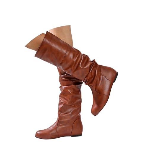Onsoyours Stiefel Damen Overknees Wildleder Langschaft Stiefel Elegant Bequemer Hohe Boots Flach Herbst Winterstiefel B Braun 35 EU von Onsoyours