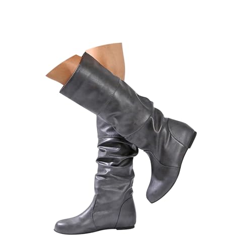 Onsoyours Stiefel Damen Overknees Wildleder Langschaft Stiefel Elegant Bequemer Hohe Boots Flach Herbst Winterstiefel B Grau 37 EU von Onsoyours