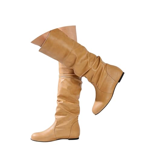 Onsoyours Stiefel Damen Overknees Wildleder Langschaft Stiefel Elegant Bequemer Hohe Boots Flach Herbst Winterstiefel B Khaki 42 EU von Onsoyours
