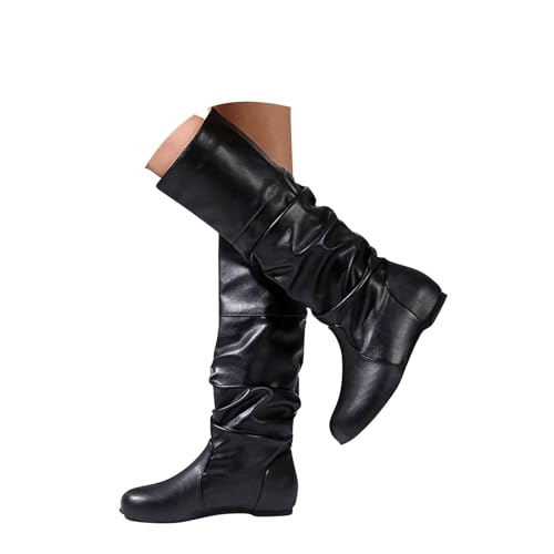 Onsoyours Stiefel Damen Overknees Wildleder Langschaft Stiefel Elegant Bequemer Hohe Boots Flach Herbst Winterstiefel B Schwarz 41 EU von Onsoyours