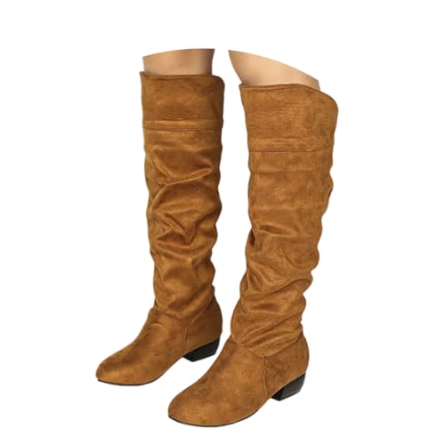 Onsoyours Stiefel Damen Overknees Wildleder Langschaft Stiefel Elegant Bequemer Hohe Boots mit Blockabsatz Herbst Winterstiefel A Braun 40 EU von Onsoyours