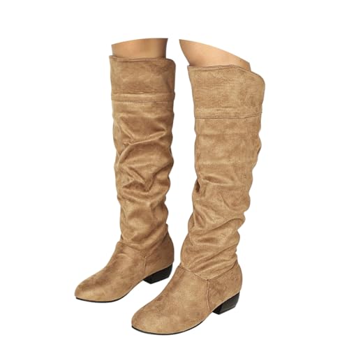 Onsoyours Stiefel Damen Overknees Wildleder Langschaft Stiefel Elegant Bequemer Hohe Boots mit Blockabsatz Herbst Winterstiefel A Khaki 41 EU von Onsoyours