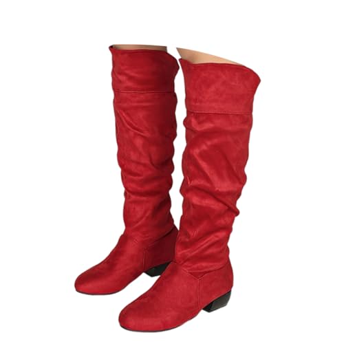 Onsoyours Stiefel Damen Overknees Wildleder Langschaft Stiefel Elegant Bequemer Hohe Boots mit Blockabsatz Herbst Winterstiefel A Rot 42 EU von Onsoyours