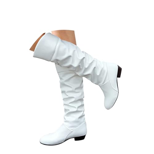 Onsoyours Stiefel Damen Overknees Wildleder Langschaft Stiefel Elegant Bequemer Hohe Boots mit Blockabsatz Herbst Winterstiefel B Weiß 43 EU von Onsoyours