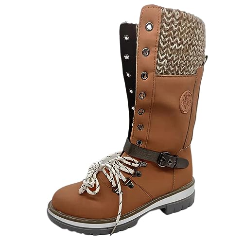 Onsoyours Stiefeletten Damen Modische Warm Lange Stiefel Für Frauen Herbst Winter Reitstiefel Western Stiefel aus Leder Boots Schneestiefel Rutschfest Stiefel Braun 37 EU von Onsoyours