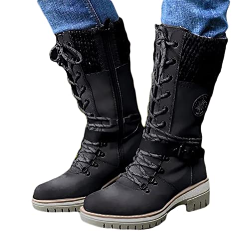 Onsoyours Stiefeletten Damen Modische Warm Lange Stiefel Für Frauen Herbst Winter Reitstiefel Western Stiefel aus Leder Boots Schneestiefel Rutschfest Stiefel Schwarz 41 EU von Onsoyours