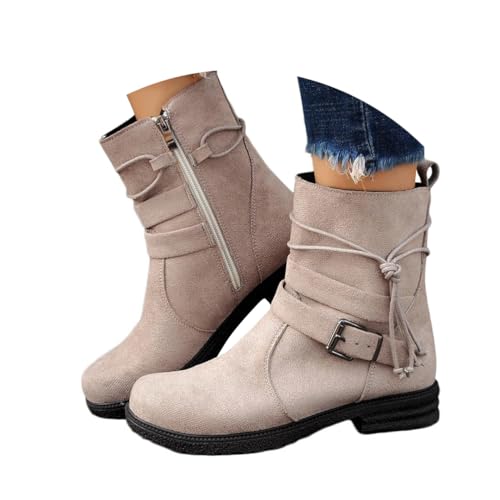 Onsoyours Stiefeletten Damen Wildleder Elegant Bequemer Cowboystiefel Kurz Ankle Boots Herbst Winterschuhe A Beige 42 EU von Onsoyours