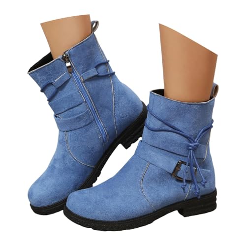 Onsoyours Stiefeletten Damen Wildleder Elegant Bequemer Cowboystiefel Kurz Ankle Boots Herbst Winterschuhe A Blau 43 EU von Onsoyours