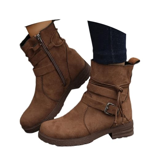 Onsoyours Stiefeletten Damen Wildleder Elegant Bequemer Cowboystiefel Kurz Ankle Boots Herbst Winterschuhe A Braun 37 EU von Onsoyours