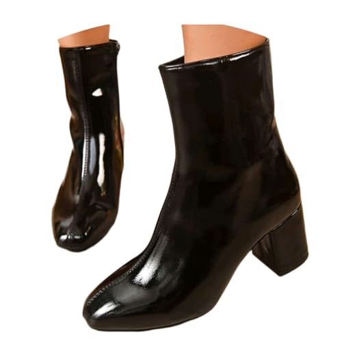 Onsoyours Stiefeletten Damen mit Blockabsatz PU Ankle Boots Stiefel Mit Reißverschluss Kurzstiefel Übergangsstiefel Bootie Elegante Damenstiefel B Schwarz 02 41 EU von Onsoyours