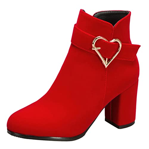 Onsoyours Stiefetetten Damen Ankle Boots mit Blockabsatz High Heels Anzugstiefel Höhe Ferse Runde Zehen Stiefeletten Zip Herbst Winter Stiefel Schnürstiefel A Rot 36 EU von Onsoyours